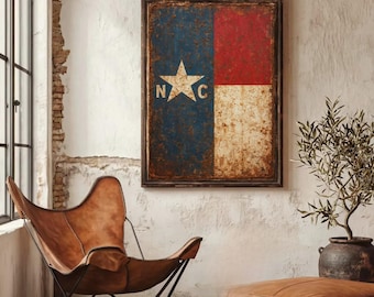 North Carolina Flag Print Vintage, Rustic Western Wall Art, Patriotic Decor, North Carolina Pride Poster, American State Flag Print