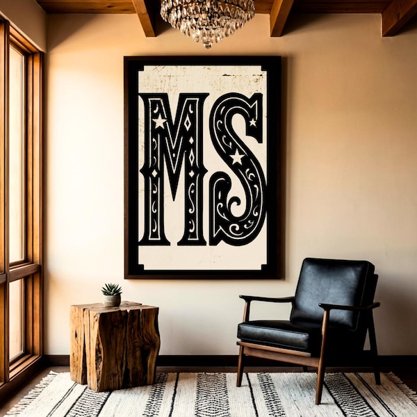 Mississippi Code Vintage Typography Poster, letters Wall Art Print, Retro State Pride Sign, Rustic State Art, Entryway Room Decor