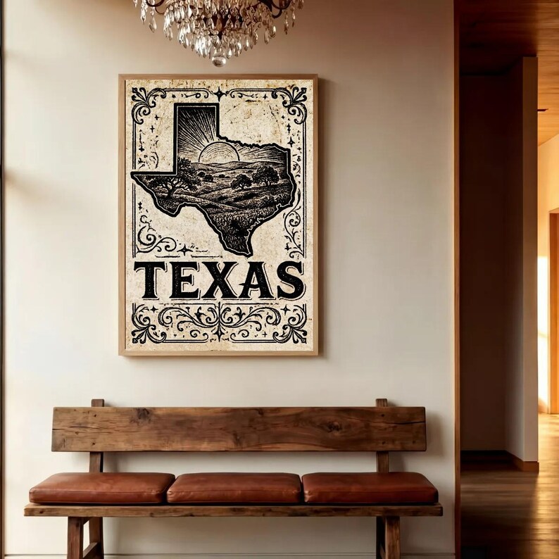 Texas Rustic Decor Texas State Art Print | Rustic Vintage Poster | Texas Wall Art, Ranch ...