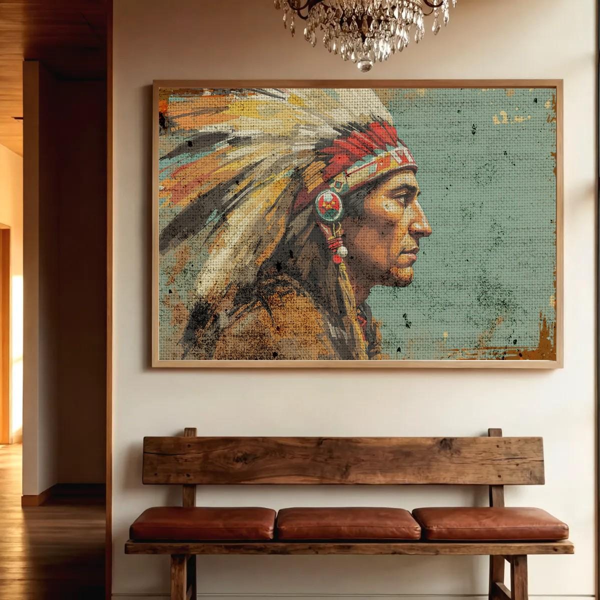 Rustic Style Mid Century Art, Antique Cowboy Farmhouse Gift Native