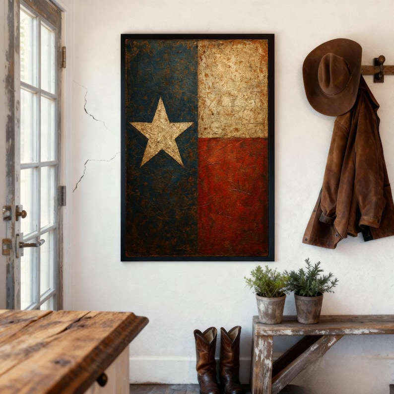 Vintage Texas Flag Print, Distressed State Wall Art Poster, Rustic ...