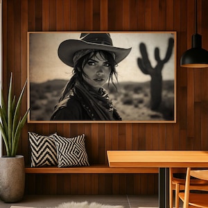 Rustic Cowgirl Wall Art Vintage Western Portrait Print Wild West Decor Mid Century Style Western Texas Gifts Cowboy Aesthetic Poster
