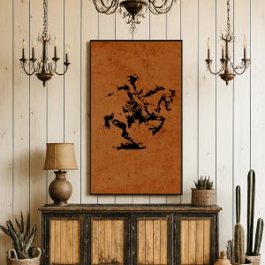 Minimalist Bucking Bronco Print, Black Ink Horse Art,  Western Line Drawing, Modern Southwestern Rodeo Decor,  Cowboy Wall Art, Ink Print