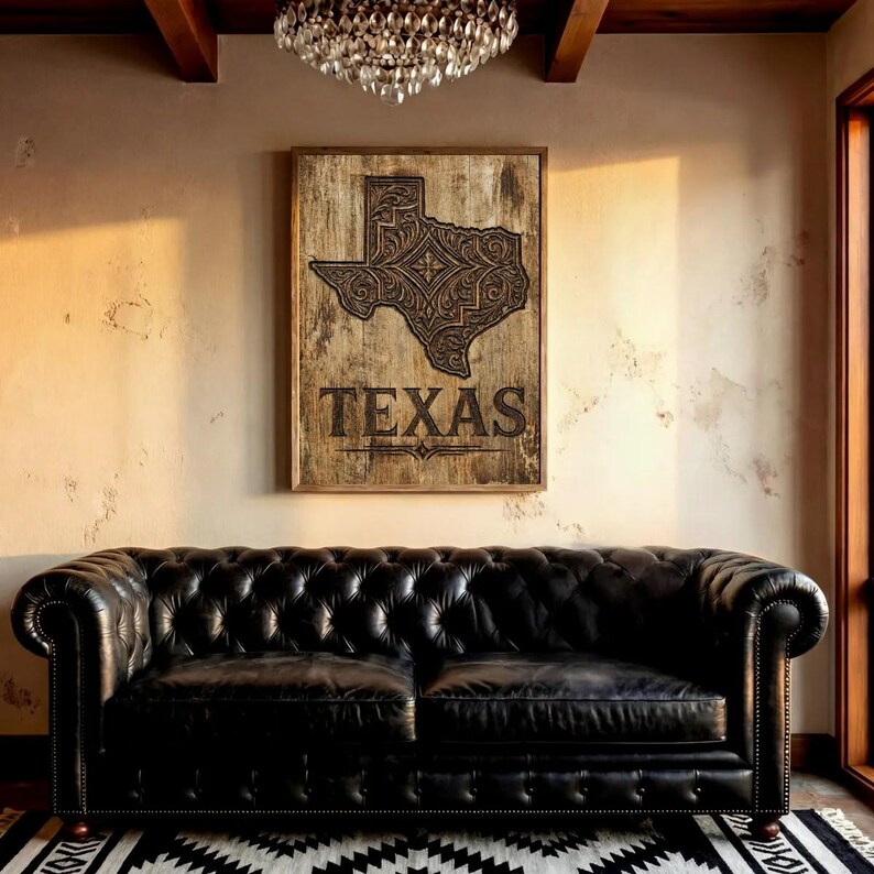 Texas Rustic Decor Vintage Texas Print, Texas State Map Art, Rustic Western Wall Decor ...