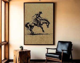 Bucking Bronco Print, Western Room Decor, Southwestern Cowboy Wall Art, Modern Poster, Horse Texas Art, Rodeo Ranch Art