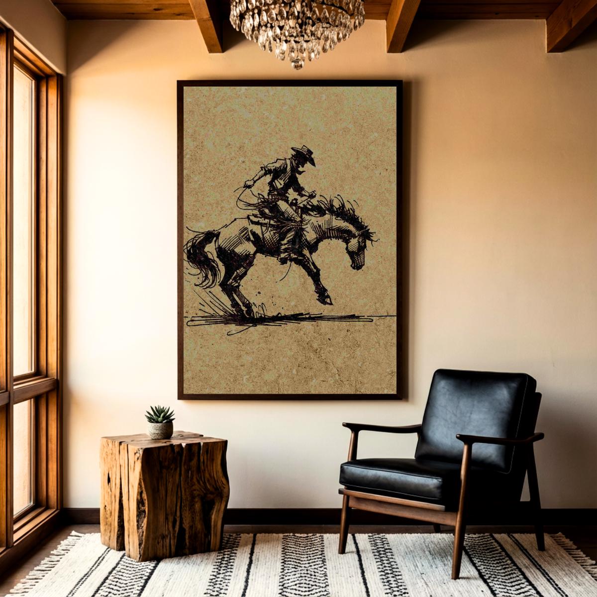 Bucking Bronco Print, Western Room Decor, Southwestern Cowboy Wall Art ...