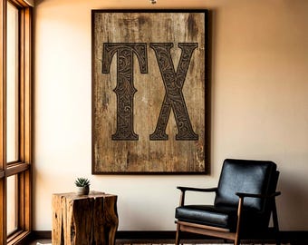 Texas Typography Print, TX Vintage Large Wall Art, Lone Star State Decor, Retro Texas Poster, Rustic Farmhouse Home Decor, Western Gift