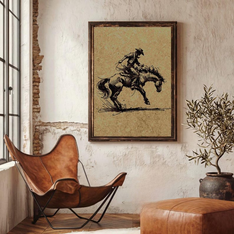 Bucking Bronco Print, Western Room Decor, Southwestern Cowboy Wall Art ...