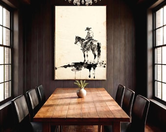 Cowboy on Horseback Poster, Vintage Western Wall Art, Wild West Horse Rider Print, Rustic Farmhouse Ranch Home Decor