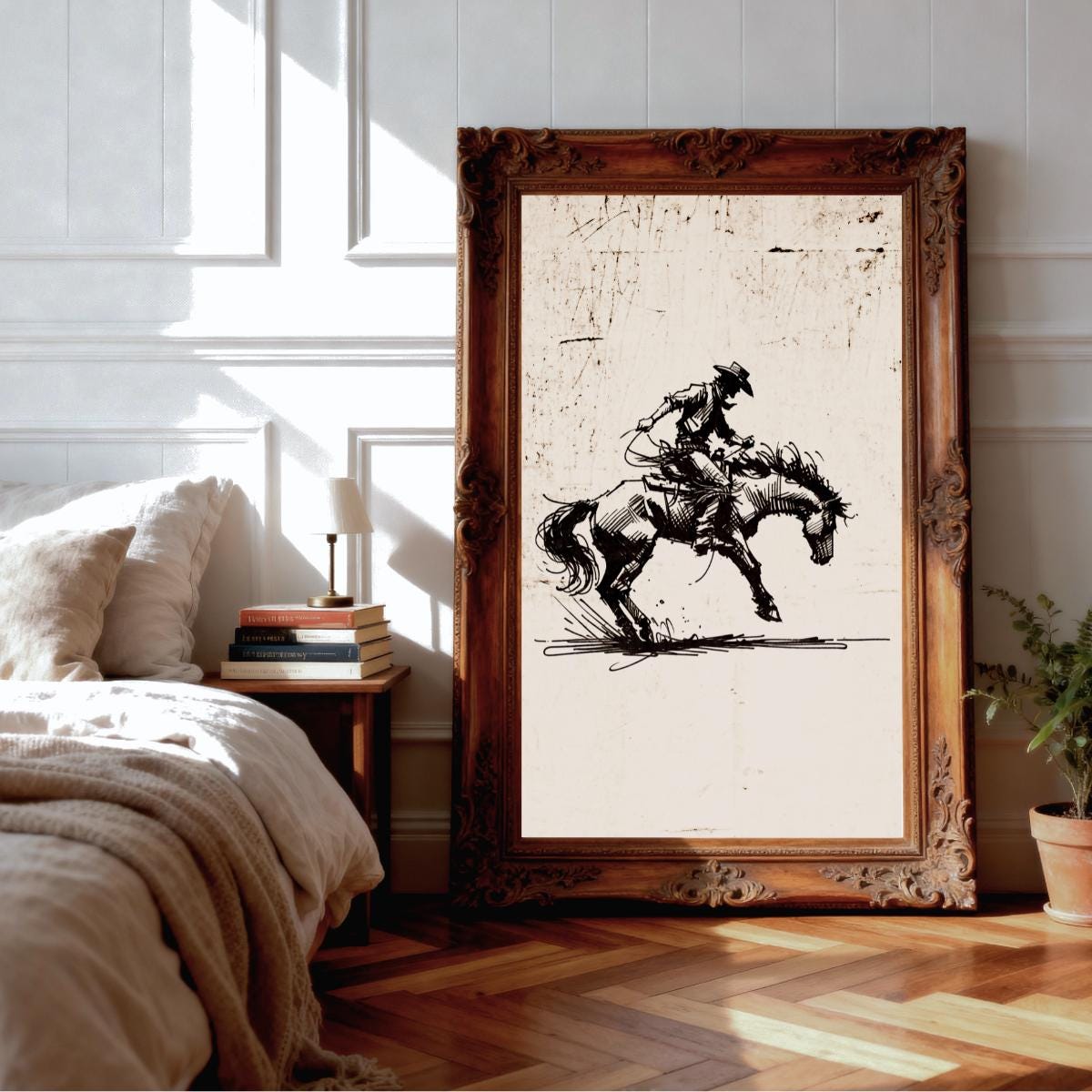 Bucking Bronco Farmhouse Wall Art - Western Cowboy Print - Rodeo Horse ...