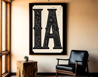 Iowa State Code Vintage Typography, Iowa Wall Art Print, Retro State Pride Poster, Rustic State Art, Entryway Room Decor
