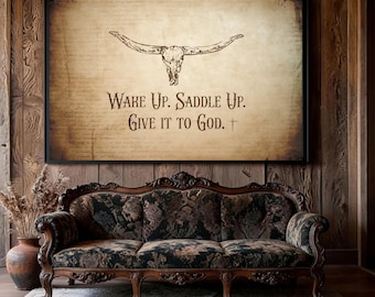Rustic Inspirational Christian Wall Art, Motivational Poster, Vintage Western Decor, Godly Scripture Home Office Gifts, Bible Verse Print