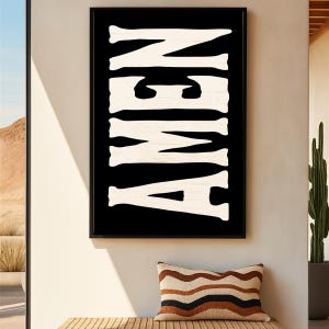 Amen Typography Art Print, Modern Christian Wall Decor, Minimalist Faith Sign, Religious Quote Art, Contemporary Church Office Pastor Decor