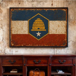 Utah Flag Wall Art, Vintage USA State Print, Rustic Decor ,Weathered Western Poster, Utah Pride Gift, American State Flag