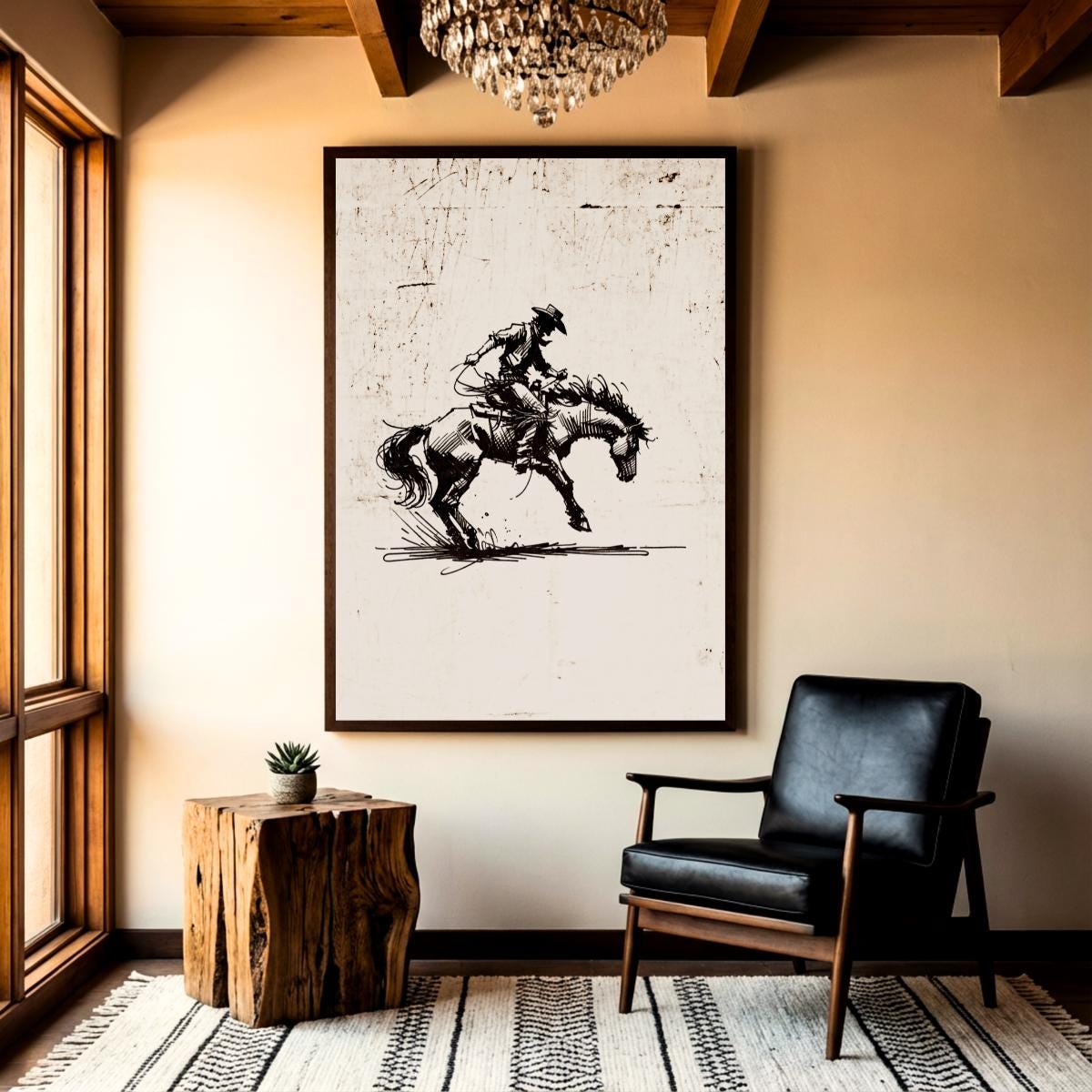Bucking Bronco Farmhouse Wall Art - Western Cowboy Print - Rodeo Horse ...