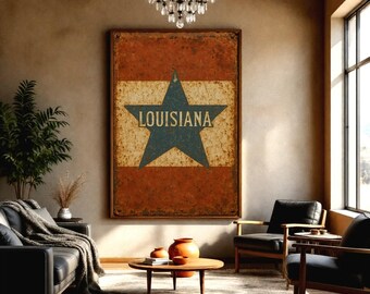 Louisiana Wall Art, Southern State Pride Poster, Rustic Americana Decor, Vintage Louisiana Print, Louisiana Home Decor, Star Art, LA Gift