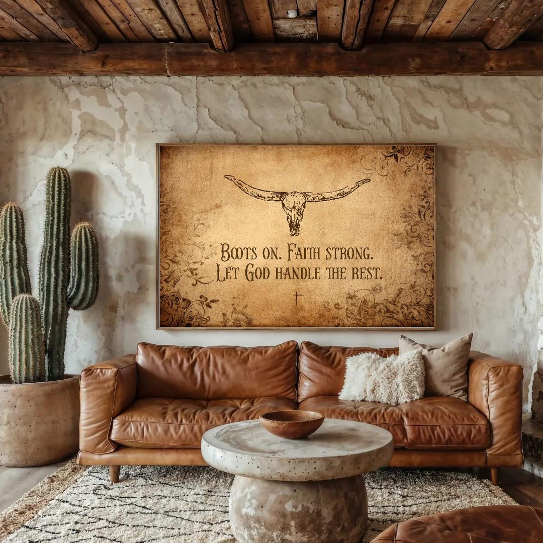 Rustic Christian Background Longhorn Western Christian Wall Art, Vintage Faith Unframed Print ...