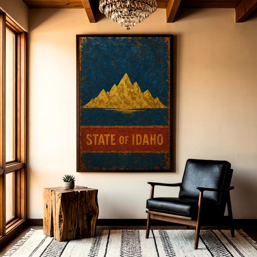 Idaho Flag Print Vintage - Rustic Western Wall Art - Weathered ...