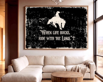 Western Christian Artwork, Religious Inspirational Home Decor, Bible Verse Wall Art, Wild West Rustic Christian Art, Cowboy Faith Gift