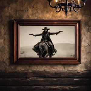 Western Cowgirl Wall Art, Vintage Horse Riding, Wild West Outlaw Print, Rustic Farmhouse Decor , Mid Century Style Art
