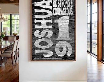Joshua 1:9 Bible Verse Poster, Be Strong and Courageous Rustic Christian Wall Art, Faith Scripture Print, Religious Inspirational Home Decor