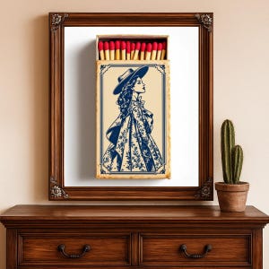 Matchbook Wall Art Print Cowgirl Bedroom Illustration Print, Blue White Southwestern Artwork, Cabin Farmhouse Decor Old West Vintage Poster