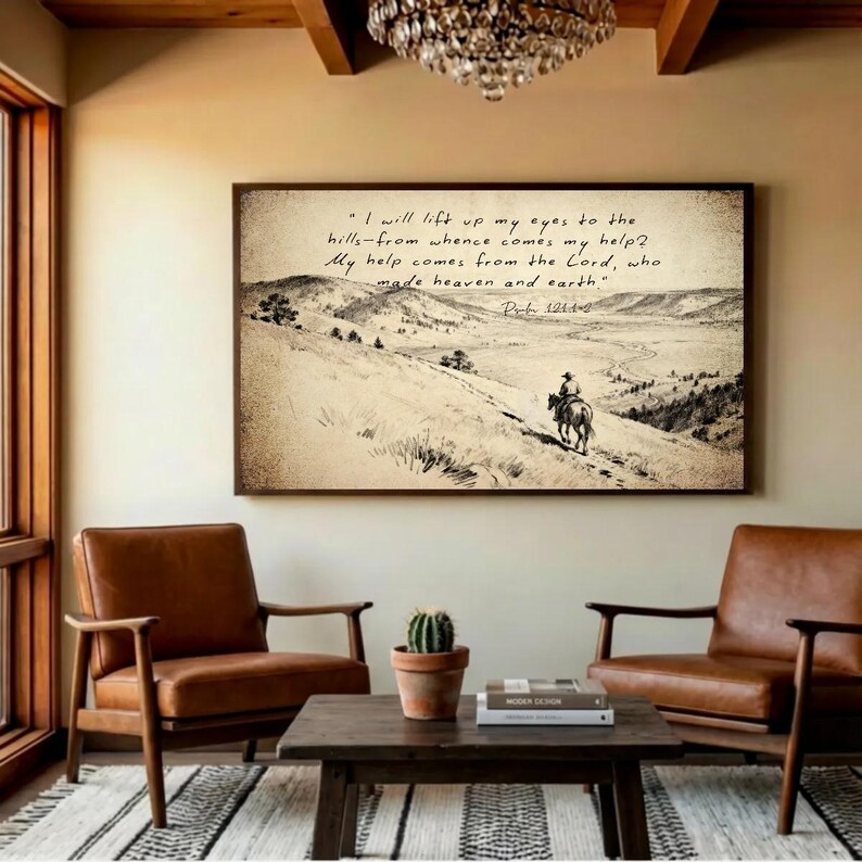 Psalm 121:1-2 Cowboy Hills Poster | I Lift My Eyes Bible Verse Wall Art ...