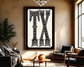Texas State Code Typography Print, TX Vintage Wall Art, Lone Star State Decor, Retro Texas Poster, Rustic Home Decor, Western Texas Gift