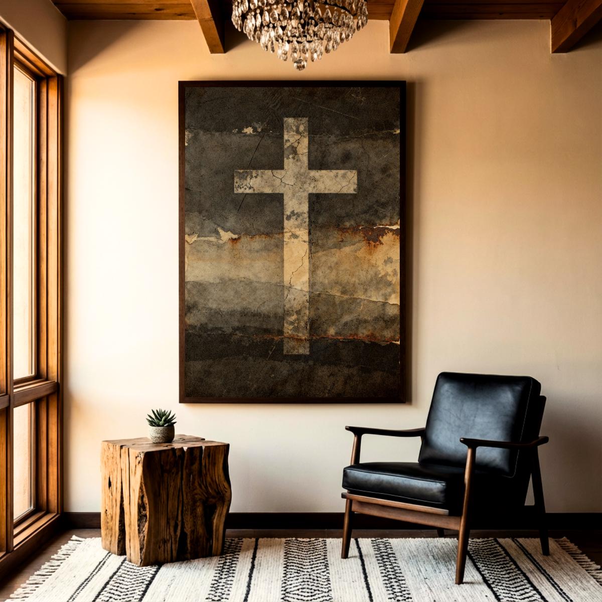 Rustic Christian Background Rustic Cross Wall Art, Religious Abstract Print, Vintage Faith Poster ...