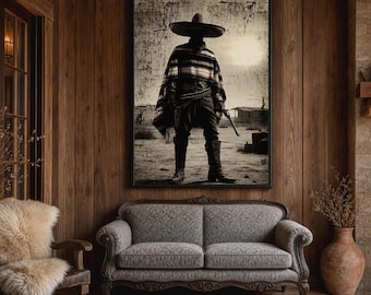 Mexican Gaucho Vintage Print, Western Ranch Decor, Mid century outlaw  Poster, Bar decor, Man Cave wall art UNFRAMED