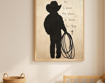 Jeremiah 29:11 Print, Christian Boys Nursery, Cowboy Bible Verse Art, Kids Room Decor Poster, Baptism Gift, Scripture Wall Art