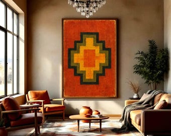 Abstract Geometric Cross Print, Southwest Wall Art, Tribal Inspired Home Decor, Southwestern Aztec Art, Western Boho Rustic Print
