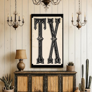 TX Vintage Typography, Texas State Code Wall Art Print, Lone Star Decor, Retro Texas Poster, Rustic State Art, Texas Room Decor