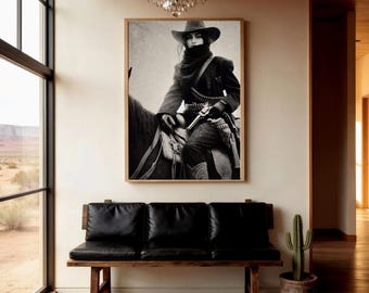 Cowgirl Outlaw Portrait Poster | Black White Western Wall Art | Bandida Print | Wild West Decor | Vintage Cowgirl Gift | Southern Home Decor