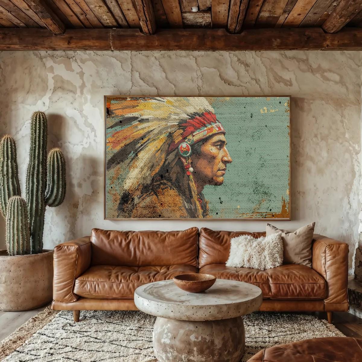 Rustic Style Mid Century Art, Antique Cowboy Farmhouse Gift Native