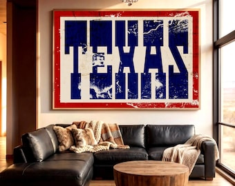 Texas Wall Art, Bold Lone Star State Typography Poster, Patriotic Texas Home Decor, Red White Blue Vintage Print, Texas Pride Gift