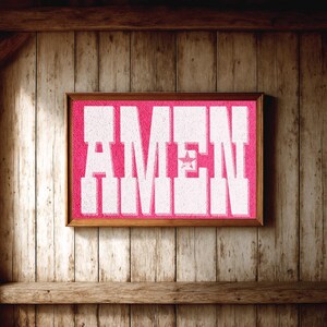 Pink Amen Wall Art Print - Christian Scripture Sign - Colorful Bible Verse Decor - Inspirational Faith Poster - Religious Home Gift