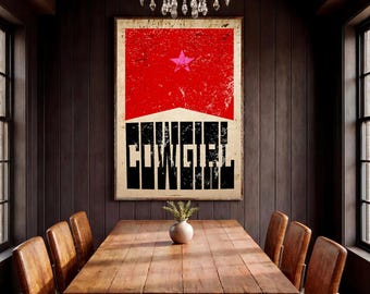 Cowgirl Poster, Pink Star Western Wall Art, Distressed Rustic Typography Print, Dorm Room Decor, Gift for Her, Country Girl Home Decor