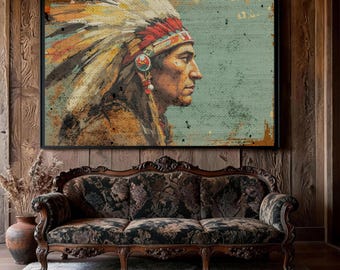 Rustic Style Mid Century Art, Antique Cowboy Farmhouse Gift Native