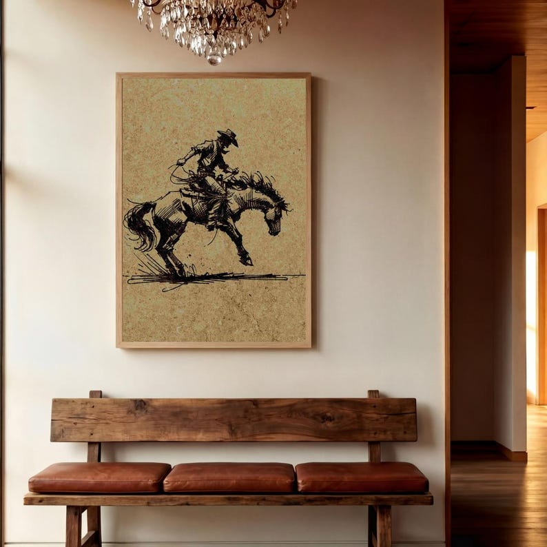 Bucking Bronco Print, Western Room Decor, Southwestern Cowboy Wall Art ...