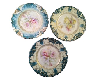 Trio of Unmarked RS Prussia Floral Decorative Plates