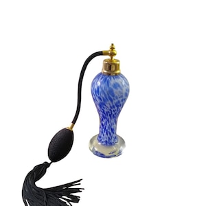 Vintage Cobalt Blue Swirl Glass Perfume Bottle Atomizer With Tassel