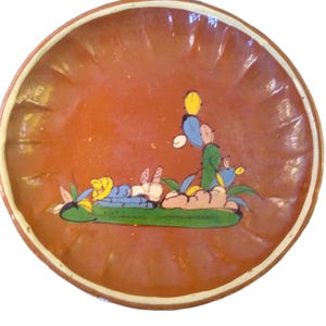 Vintage Tlaquepaque Redware "Siesta" Mexican Pottery Plate