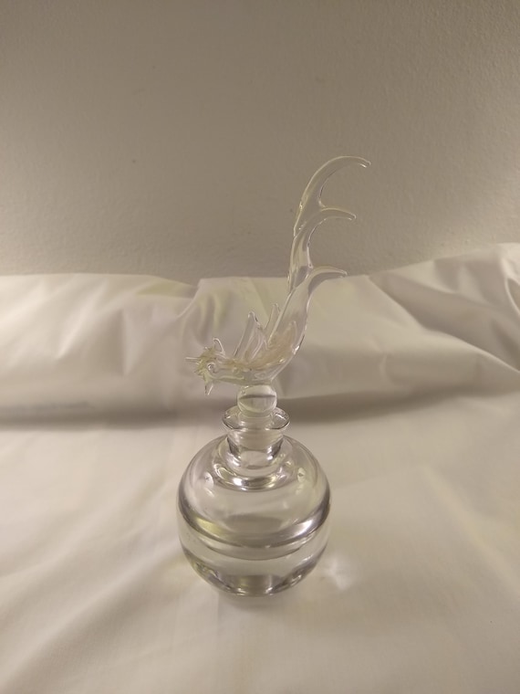 Vintage Ornate Bird Glass Perfume Bottle