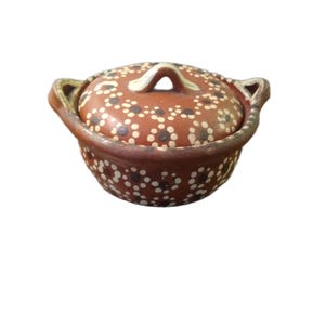 Vintage Mexican Pottery Lidded Dotted Pot - Mini Size