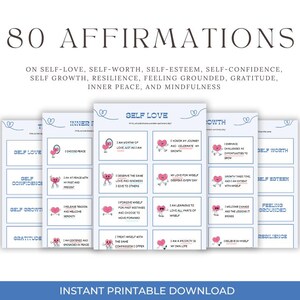 80 affirmations : confiance en soi, estime de soi, pleine conscience, gratitude, amour de soi, paix intérieure, estime de soi, croissance personnelle, sentiment d'appartenance, résilience