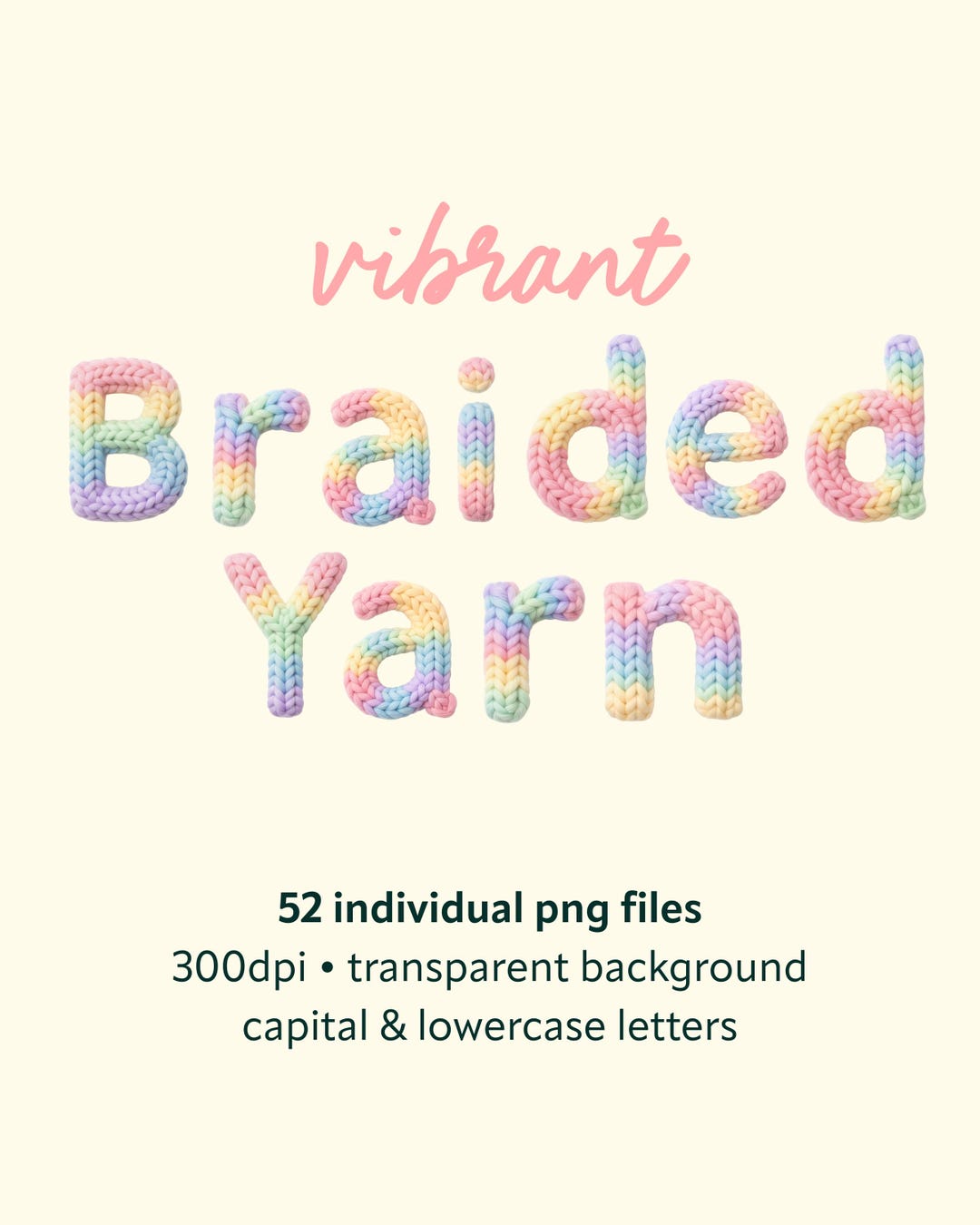 Yarnbold Letters Vibrant Braided Yarn Alphabet - 3D Knit Effect PNG Letters - Etsy