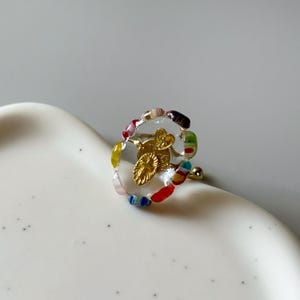 Handmade Millefiori Glass, Oval Resin Chunky Ring, Unique Colorful Murano Glass Jewelry, Adjustable image 2
