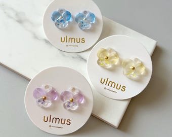 Pendientes de resina con flores secas de pensamiento, auténtica joyería botánica floral, hipoalergénicos.