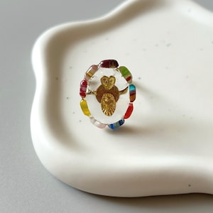 Handmade Millefiori Glass, Oval Resin Chunky Ring, Unique Colorful Murano Glass Jewelry, Adjustable image 3